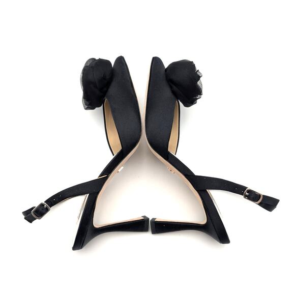 Badgley Mischka Carlise Satin Rosette Slingback Pumps Women's Black Size US6 - Picture 12 of 13